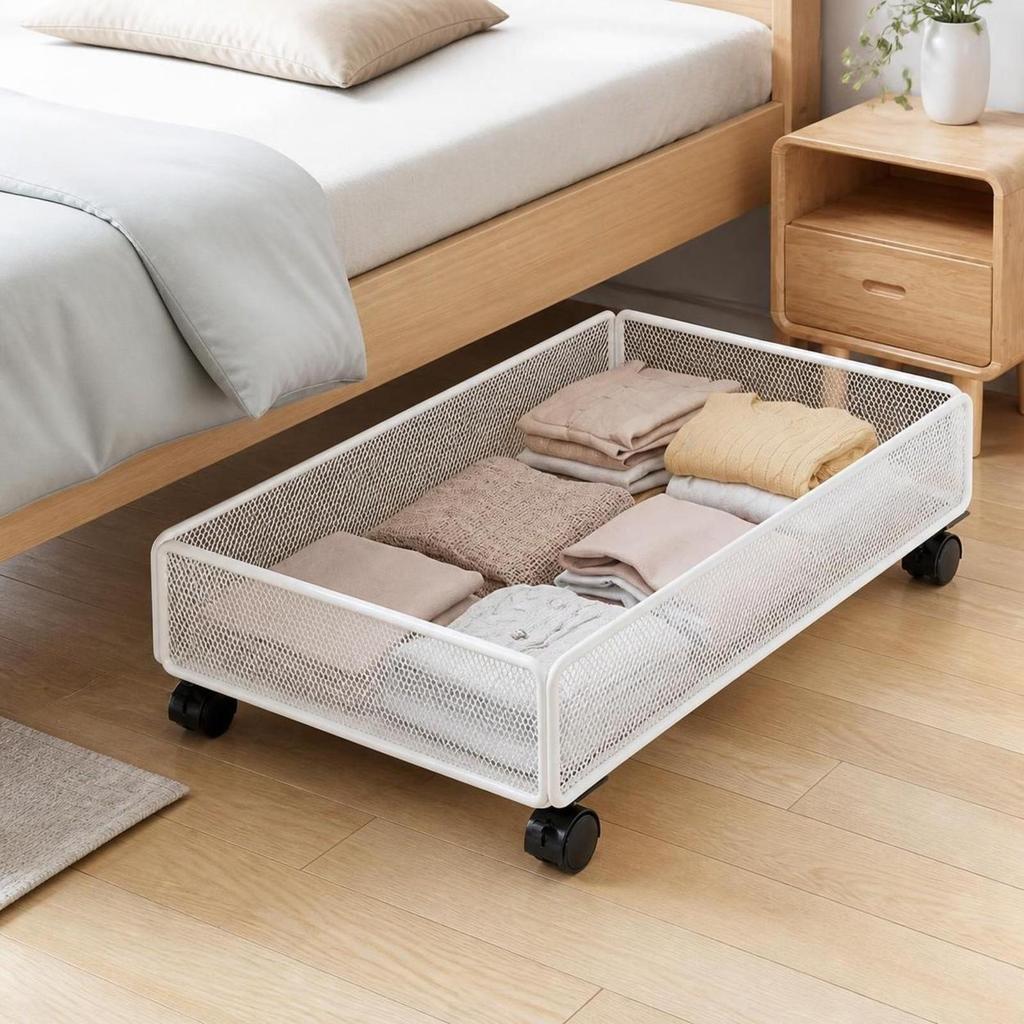 Smooth Under-Bed Storage with Wheels Breathable Mesh Basket Design, Sturdy,