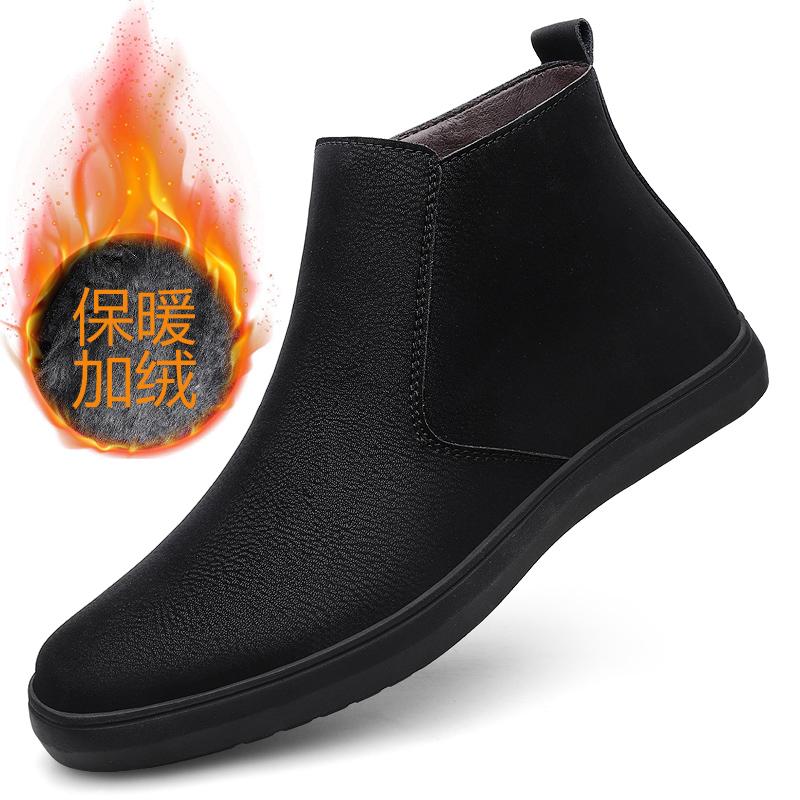 

Winter Ankle Boots Fur Loafers Men Casual Shoes Platform Warm Genuine Leather Slip on Flats Man Moccasins Mens Driving Shoes 38