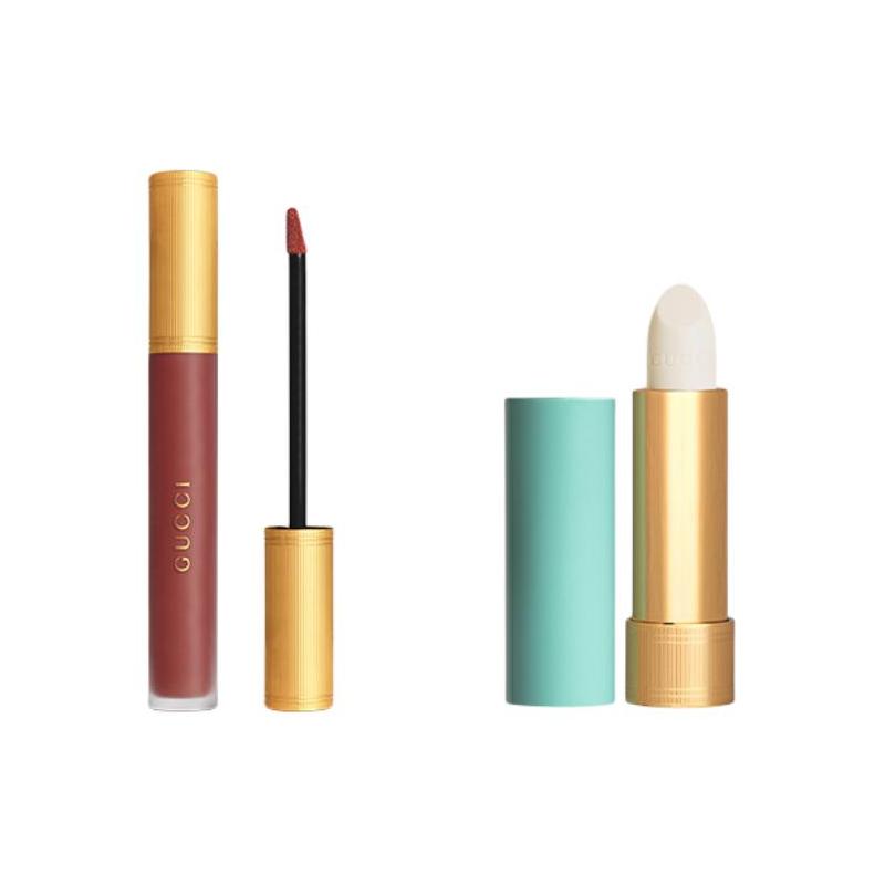 Gucci Cloud Mist Lip Glaze Rouge Lip Balm Makeup Set Easy to Apply Color Cloud Mist Lip Glaze #203 + Rouge Lip Balm #01