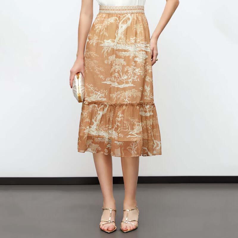 JESSIE Chic Printed Mulberry Silk Skirt