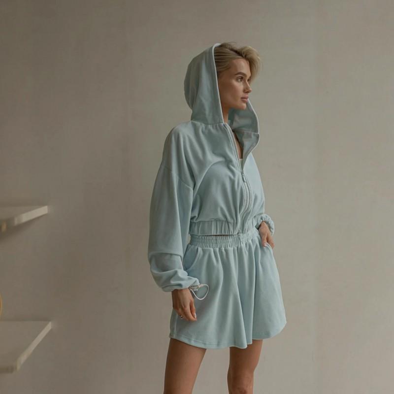 

Set Women s Velvet Zipper Hooded Coat Shorts M