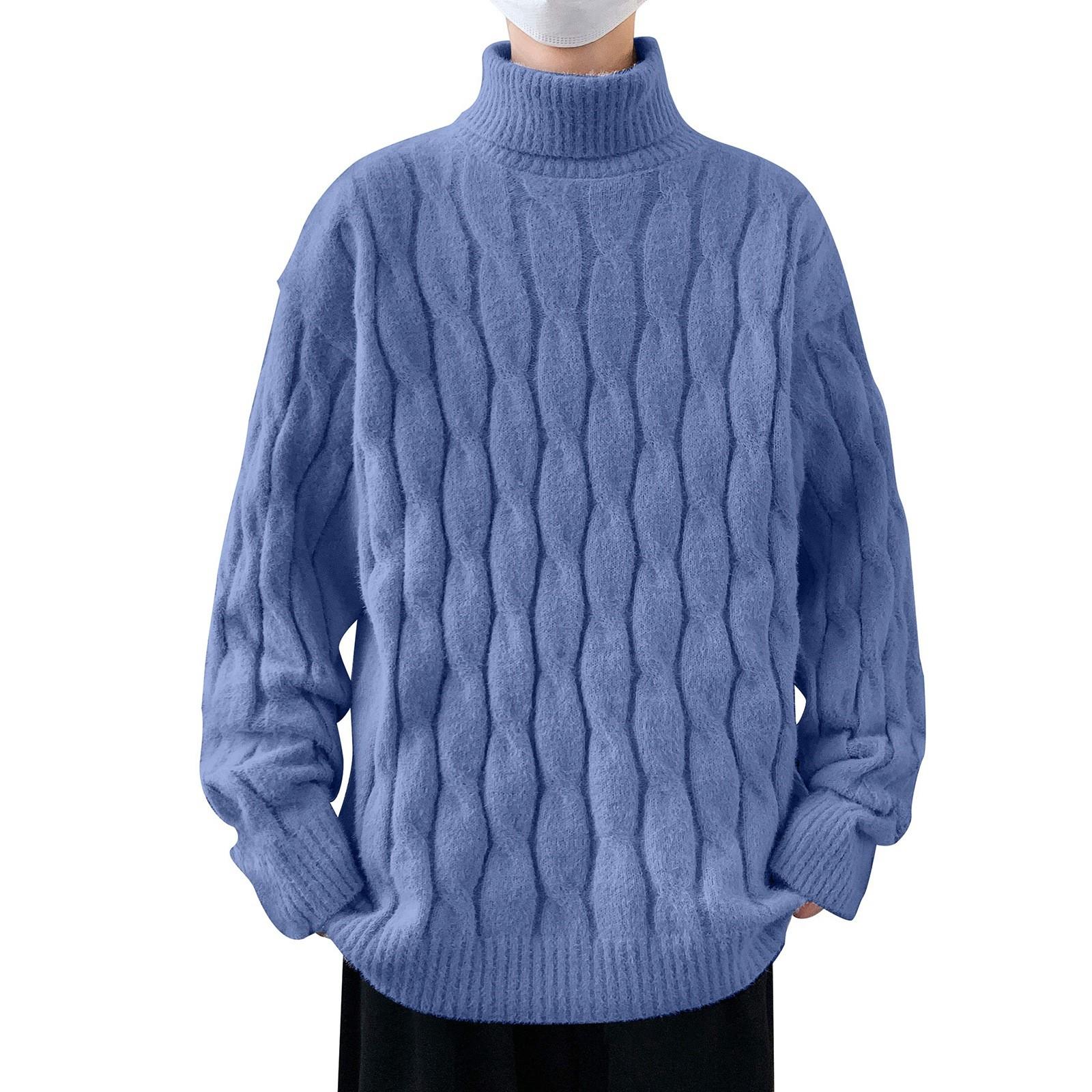 

Зимний и флисовый утолщенный теплый трикотажный мужской свитер с высоким воротом, универсальный XL синий