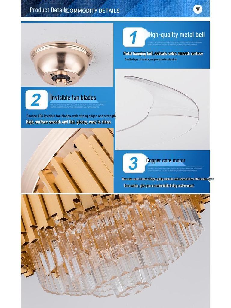 European Crystal Ceiling Fan Chandelier: Luxury Invisible Fan for Bedroom, Dining, or Living Room