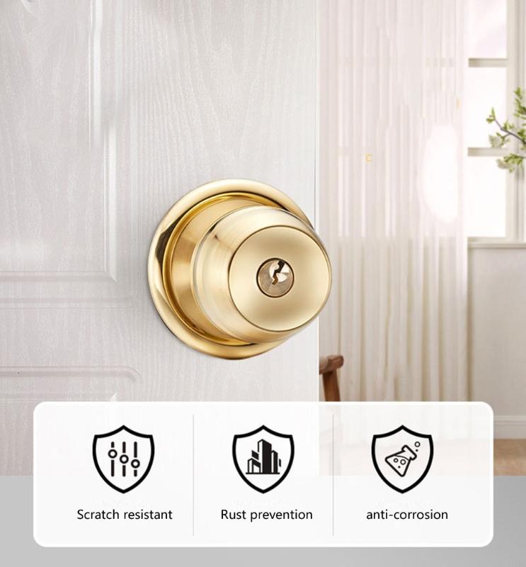 Keyed Entry Round Door Knob polishes Brass Door Lock for Interior & Exterior Use HX6C