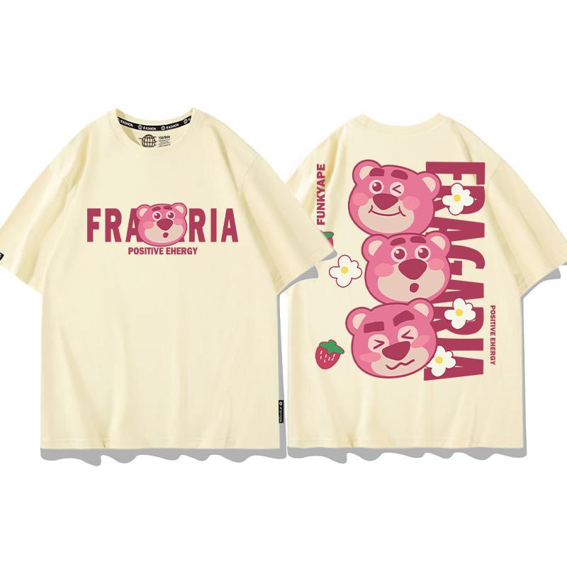 Strawberry Bear Joint TShirt Unisex Loose Fashion Brand Different Pure Cotton Clothes Summer Couples Short Sleeve