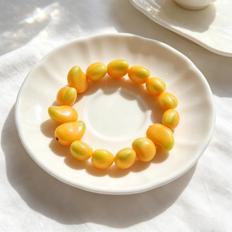 3D Simulation Fruit Beaded Bracelet Resin Pear Charms Adjustable Chain For Teen Girls Daily Party Wear Jewelry Accessories