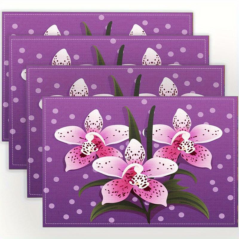 4pcs Phalaenopsis Orchid Pattern Printed Placemats Linen Placemats Design, Heat Insulation Tableware Kitchen 4PCS