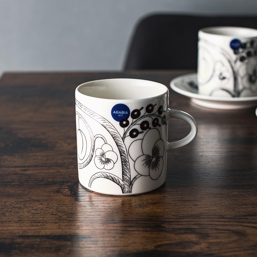 Arabia Paratiisi Black 1021003 6411801003055 Mug, & White, 240ml, Porcelain, Finnish, Nordic, Gift, /