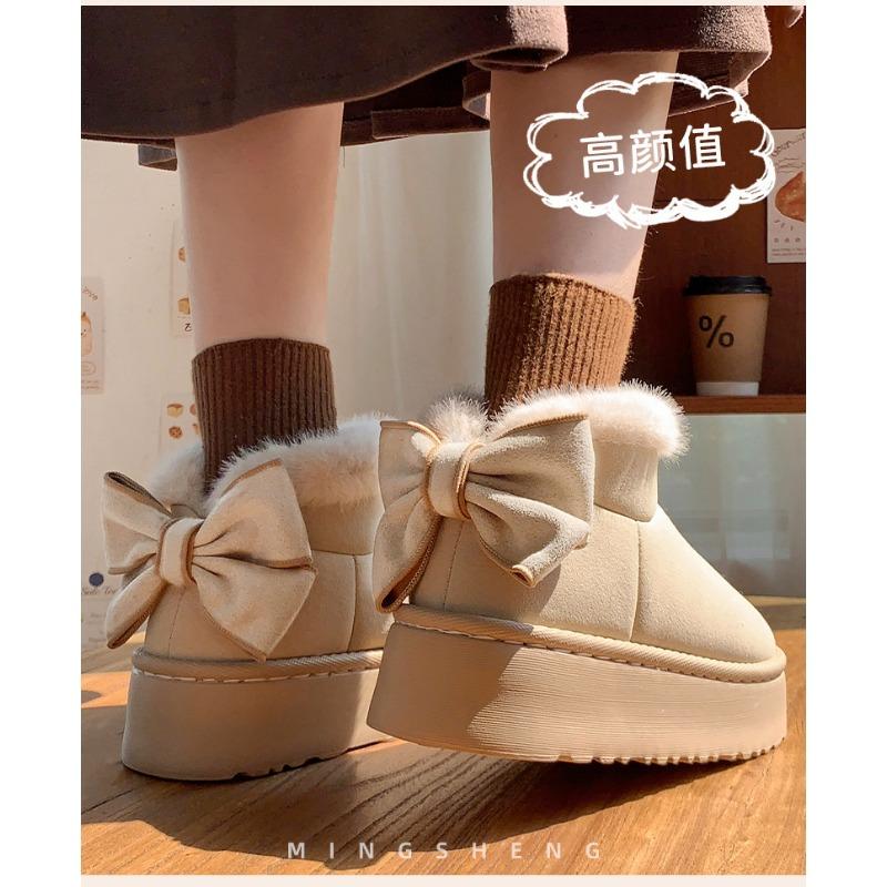 Women S Winter Thick Platform Cotton Shoes With Bowknot