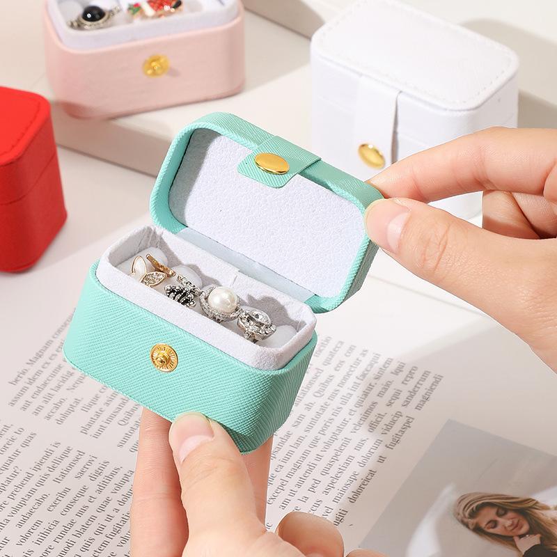 2Pcs Mini Portable Small Jewelry Storage Bag Travel Simple Leather Ring Necklace Earrings Storage Box Organizer Display Gift Box