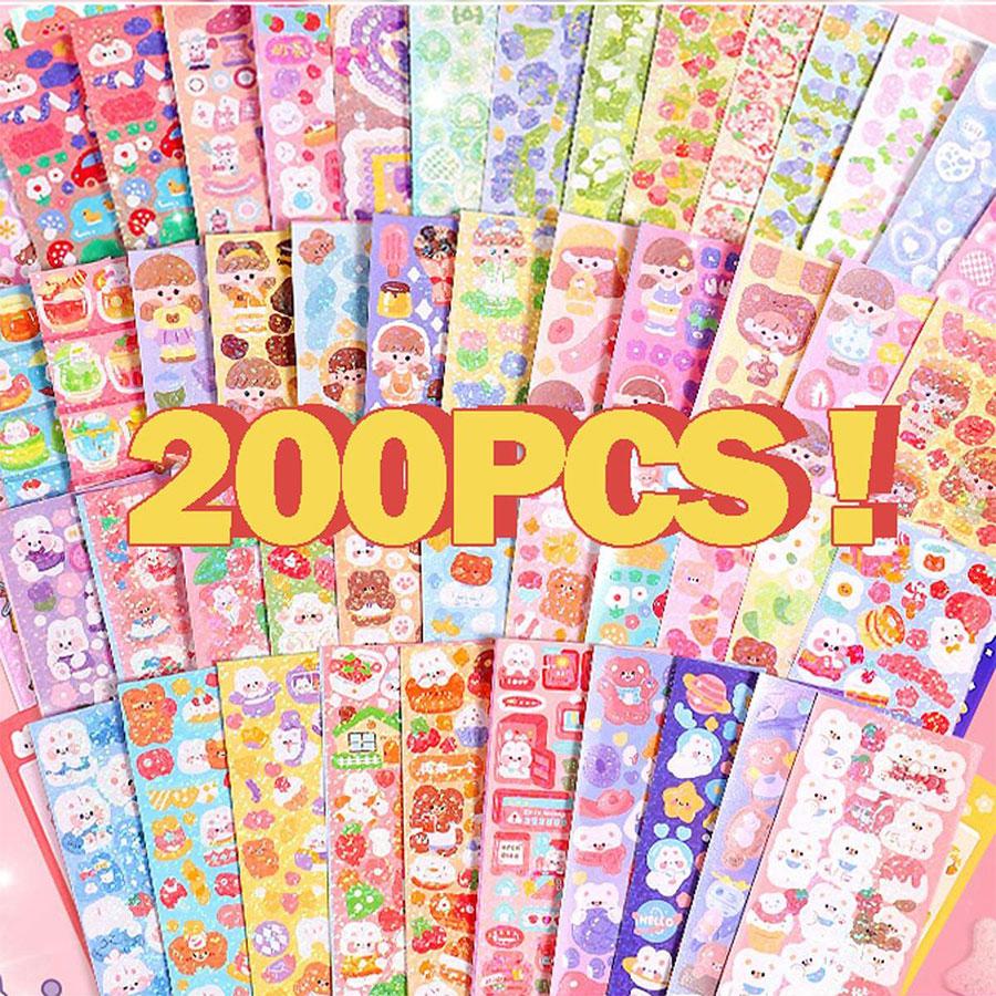 200 Pcs Cartoon Graphic Sticker Send Tweezers DIY Multifunction Non-repeating Sticker For Student Stationery