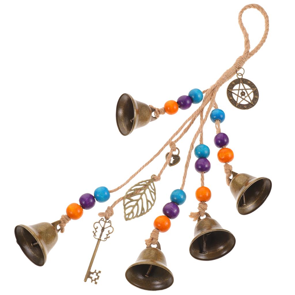 Wooden Beads Heart Door Bell Wind Chime Hanging Ornament Decor Retro Iron Home Tree Study Decoration Witch Craft Charm