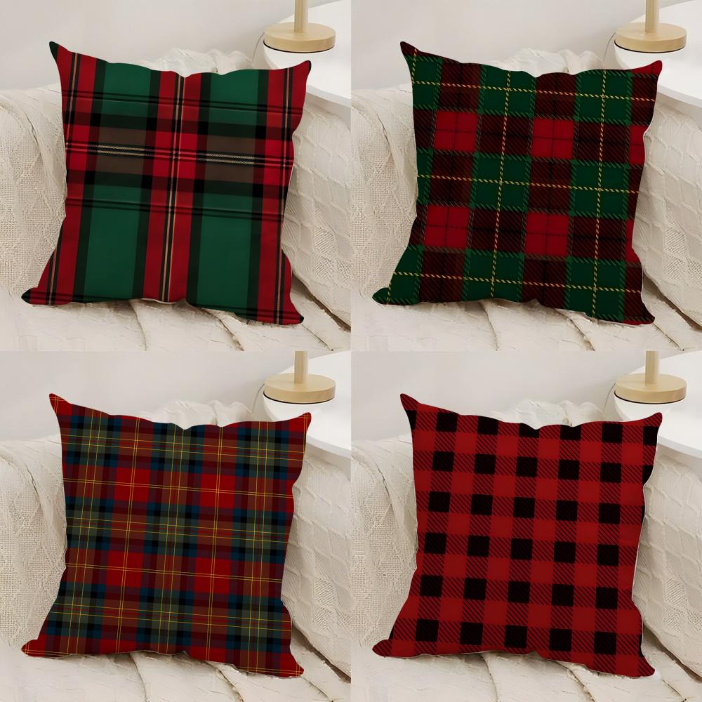 Christmas Plaid Cushion Cover Silky Short Plush DoubleSided Printed Pillow Case for Sofa All Seasons Home Decor Gift