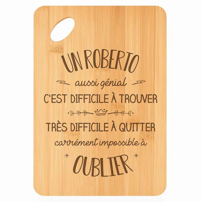 Planche à découper / Plateau apéro - PLANETEE - Un Roberto aussi génial - Bambou - 30x20x1 cm - Trou ø24 mm