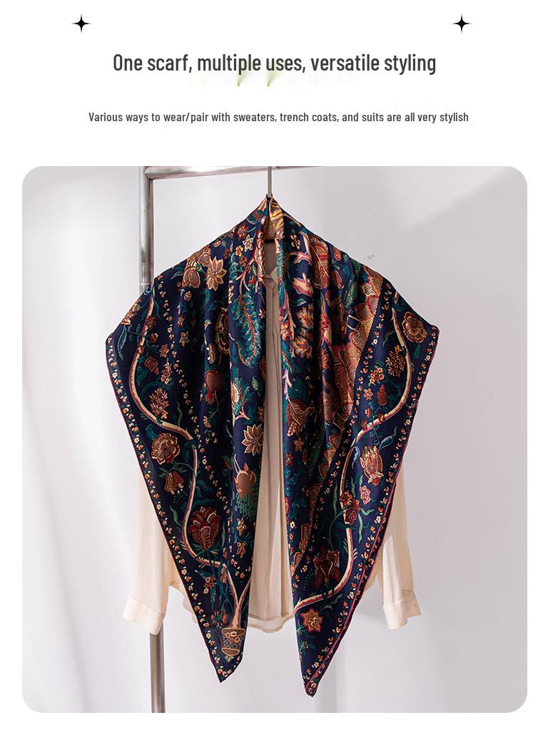 Elegant Women's Versatile Retro Mulberry Silk Scarf: High-End, Warm, and Decorative Shawl