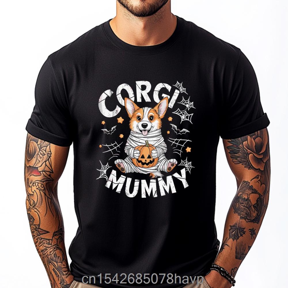 Graphic Tshirt Halloween Cat Skeleton Hand Grunge Starry Night Ghost Spooky Corgi Classic Printed Clothes