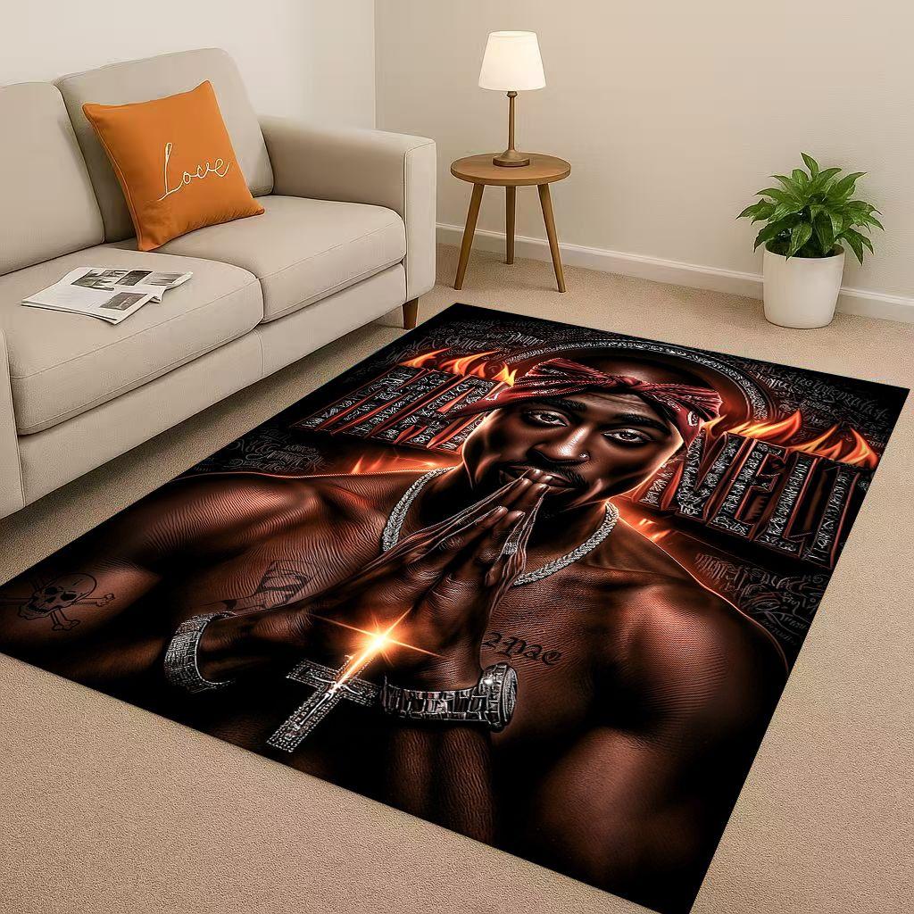 3D Classic Top Hip Hop Rapper Star Cartoon Art Living Room Non-Slip Area Rug Carpet for Bedroom Playroom Sofa,Home Decor Doormat