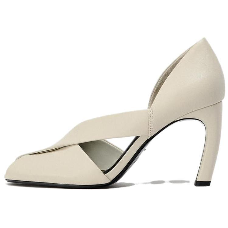 Zara Fashionable Comfortable Asymmetrical Chunky Heels Women Heels White 11226510001