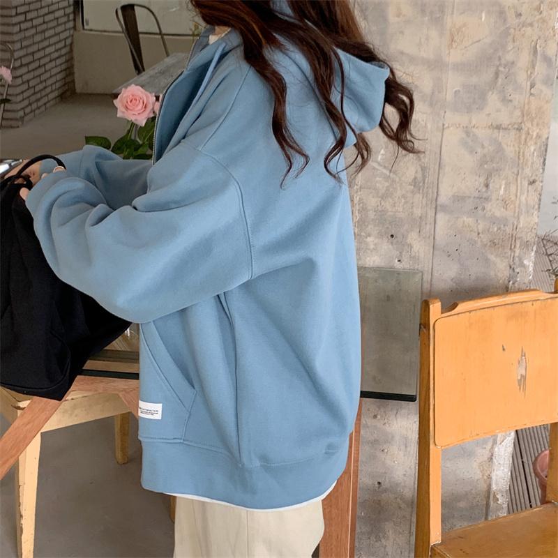 Chic Zip-up Hoodies Female Casual Street Loose Thin Sweatshirt Pocket Hooded Women Cardigans