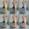 Hot-selling European and American foreign trade new dresses, round neck small floral long-sleeved bohemian dress