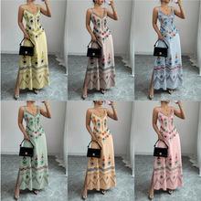Hot-selling European and American foreign trade new dresses, round neck small floral long-sleeved bohemian dress