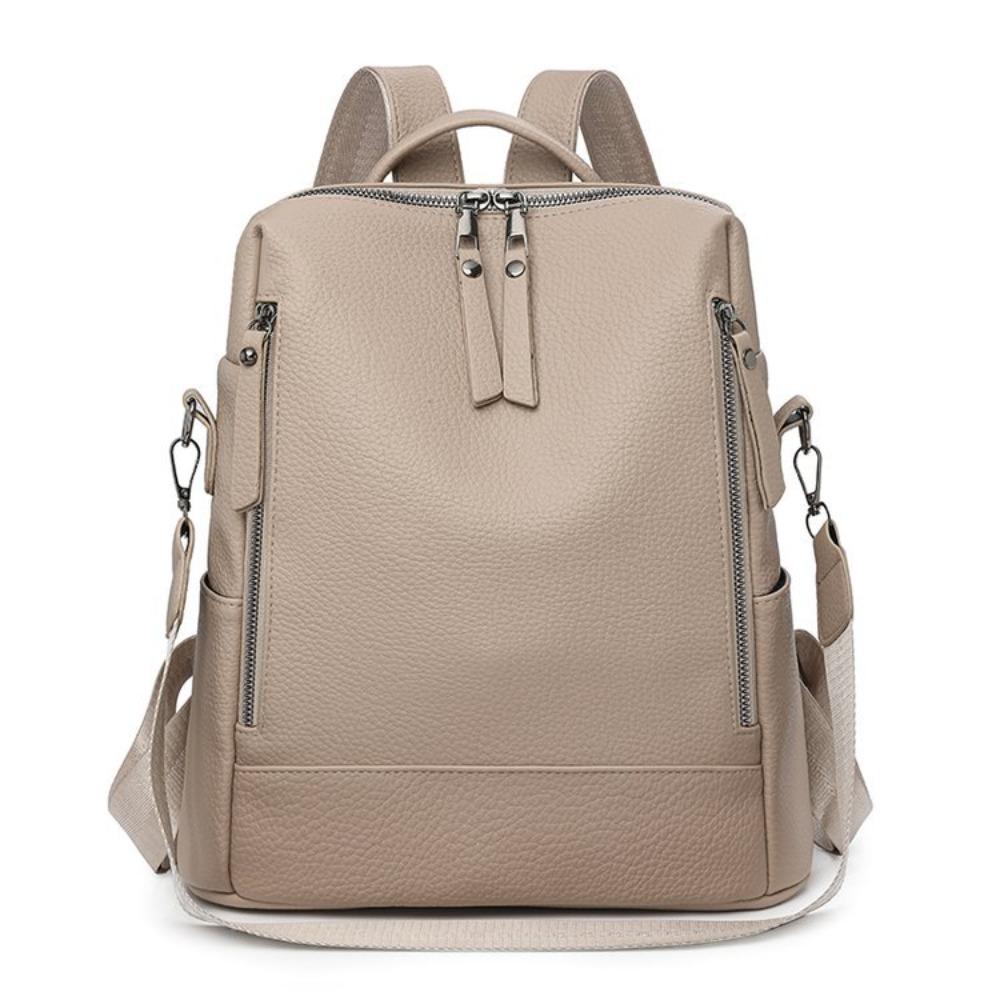 Multifunctional Fashion Backpack Urban Simple Commuter Shoulder Bag PU Soft Leather Texture Anti-theft Student School Bag