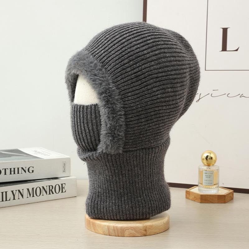 Windproof Pullover Hat Cold Proof Keep Warm Ear Protection Hat With Velvet Lined One-piece Full Cover Style Keep Warm Beanie Cap серый