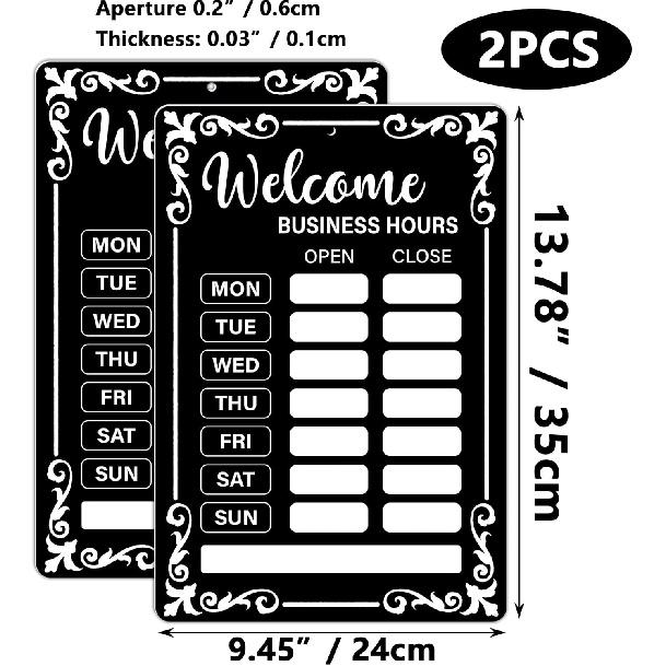 Lesnala 2Pcs Business Hours Sign Changeable Store Time Mark with Stickers for Coffee Bar Shop Restaurant Door Window Supplies 13.78 X 9.45 Inch PVC