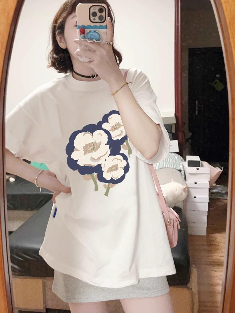 Plus Size Women's Pure Cotton White Short-Sleeved T-Shirt - New Stylish & Slimming Fit for Summer 2025