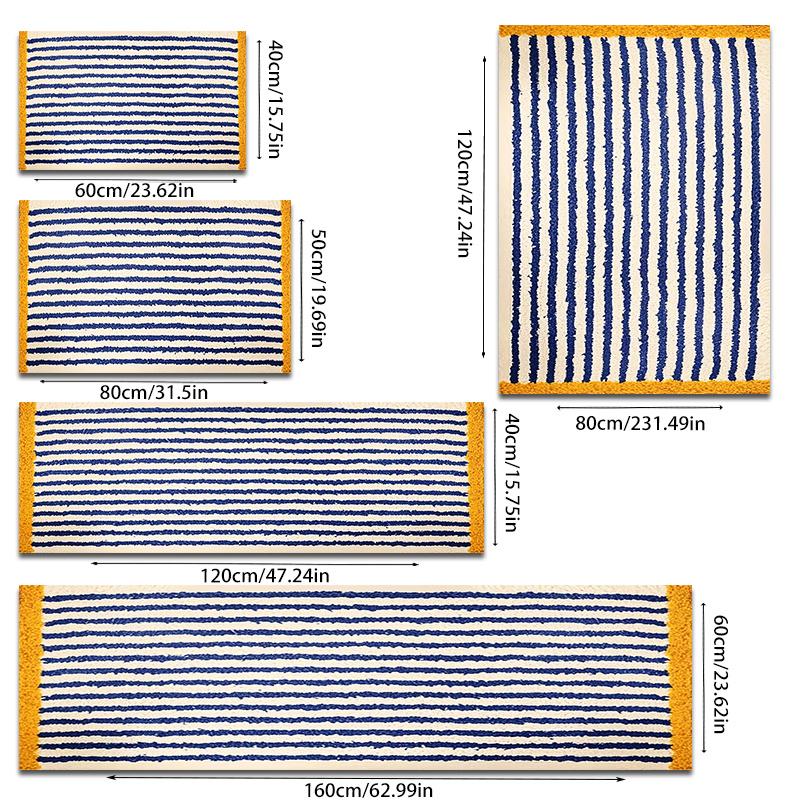 VIKAMA Classic Striped Hallway Doormat Blue Yellow And White Striped Minimalist Modern Decorative Rug Home Decor