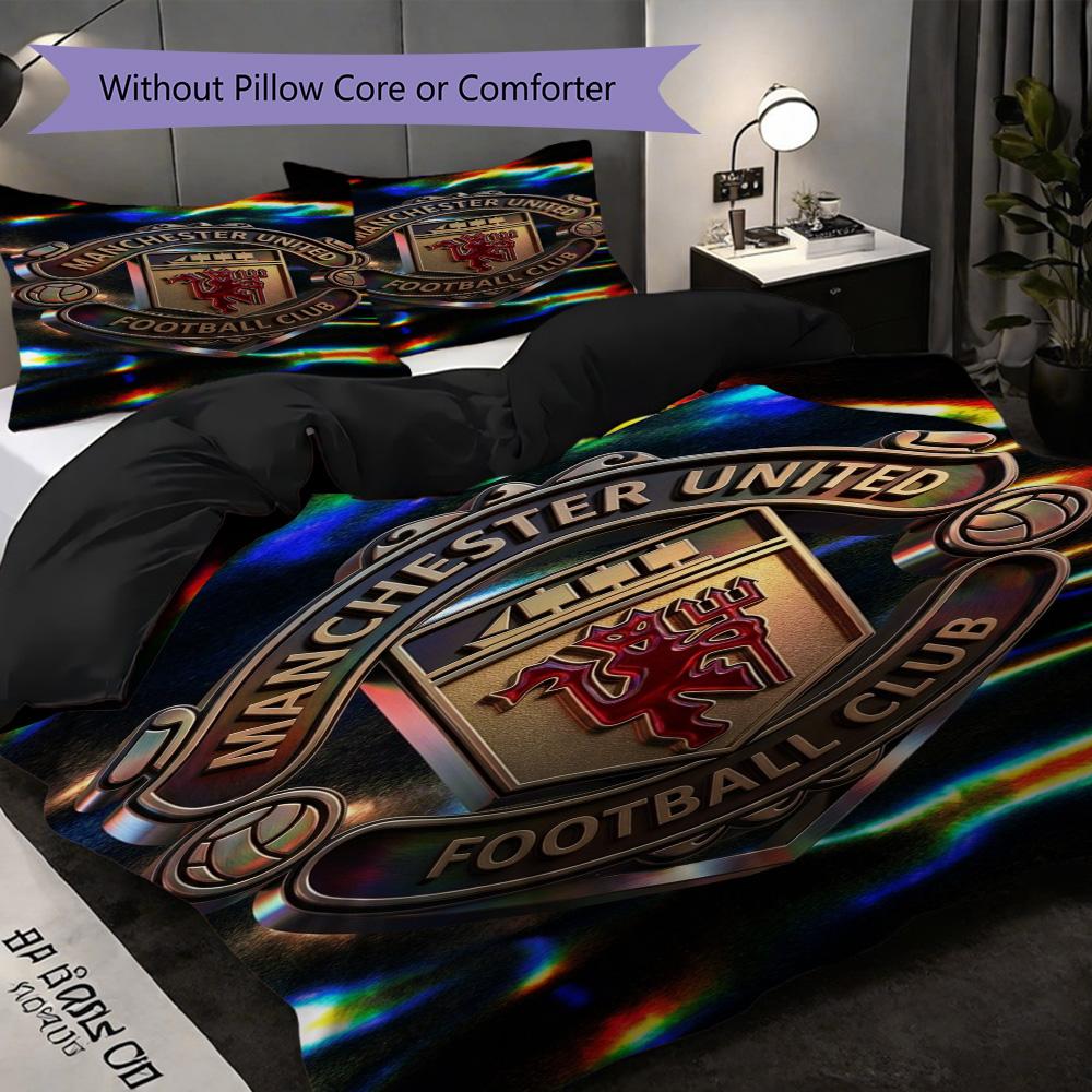 Manchester Emblem Display Bedding (1 * duvet cover + 2 * pillowcase, without core) 2D Flat Bedding set Christmas birthday gift
