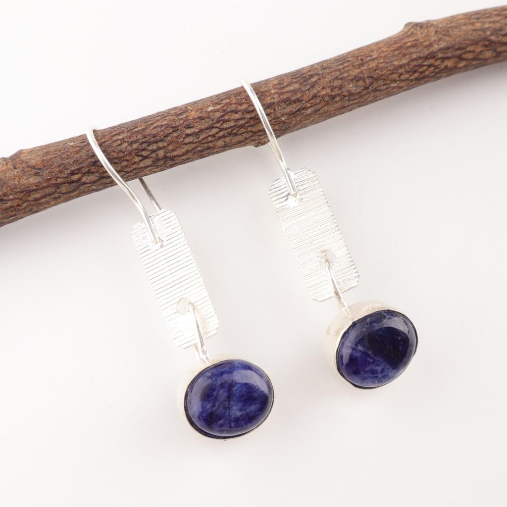 Sodalite Gemstone 925 Stamped Silver Jewelry Handmade Anniversary Earrings 1.9" EE-168-29
