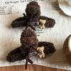 Coffee Color Bear Bowknot Plush Shark Hair Clip - Large, Versatile, Winter Design for Women