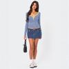 Women S Striped Color Block Knit T Shirt Slim Fit V Neck Long Sleeve