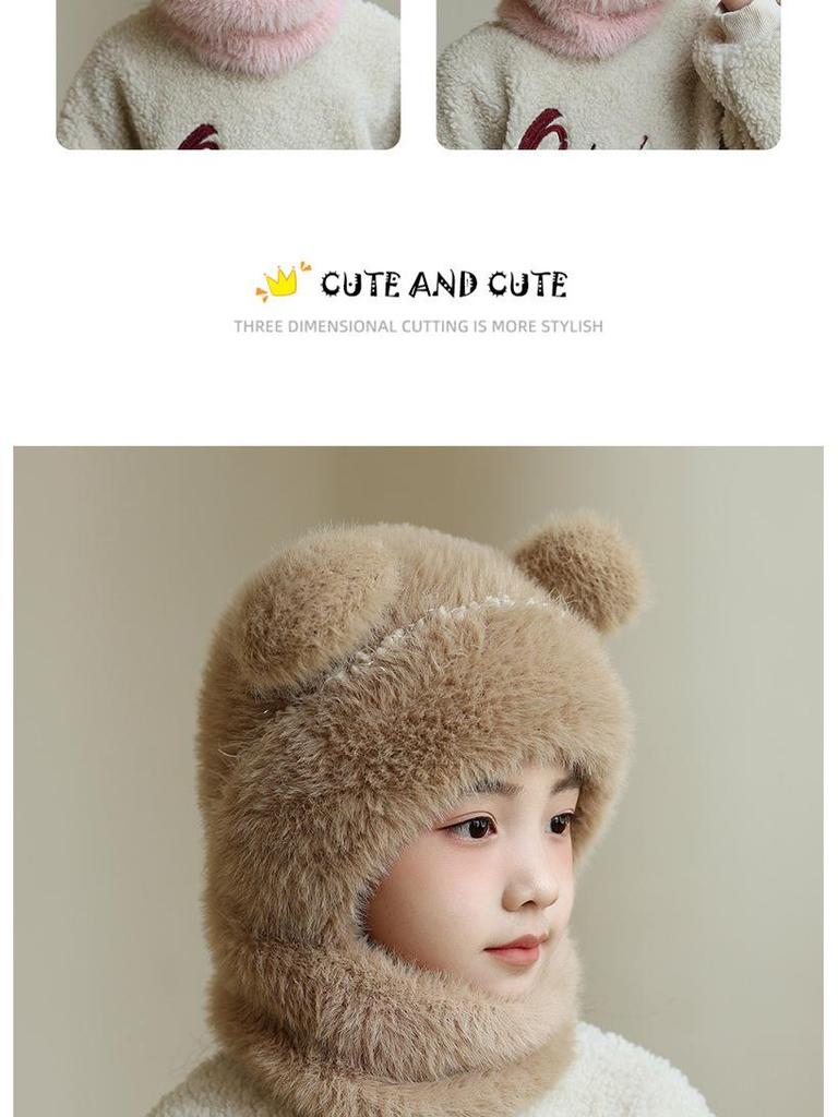 Children's Wool Knit Hooded Scarf with Windproof Ear Protection for Autumn and Winter