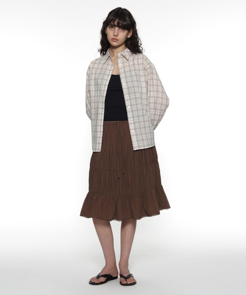 Partimento Woman Pwc Lace Trim Tiered Midi Skirt_Brown
