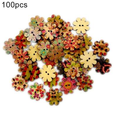 100Pcs Plum Blossom Shape 2 Holes Wooden Buttons Sewing Scrapbooking Decoration