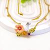 Dopamine 18K Gold Plated Enamel Painted Magic Adventure Series Little White Rabbit Flower Necklace Bracelet Collarbone Chain