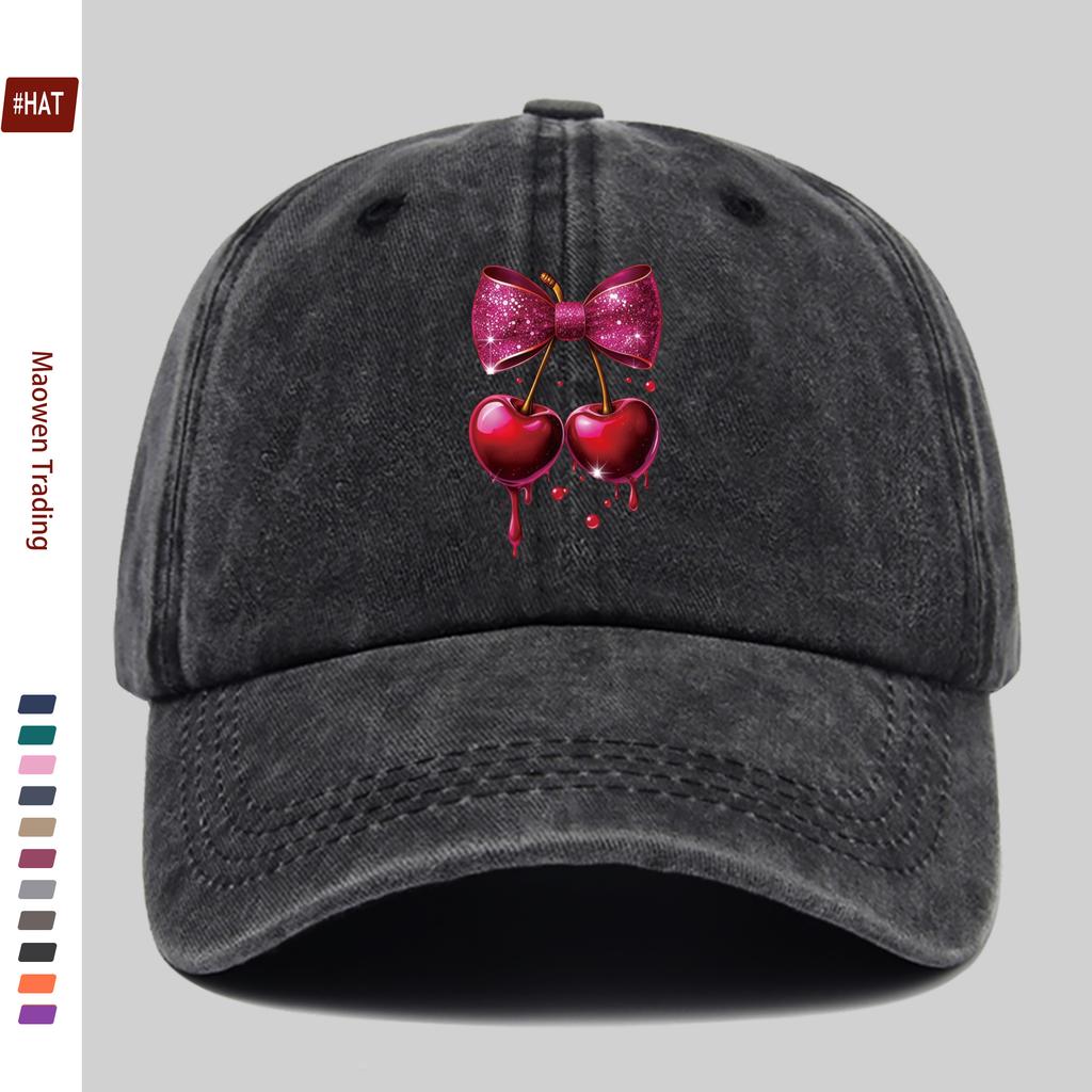 pc Cute and Fun Cherry Print Baseball Cap Adorable Sun Hat Trucker Decorative Hat with Adjustable Strap Papa Hat Street Ska