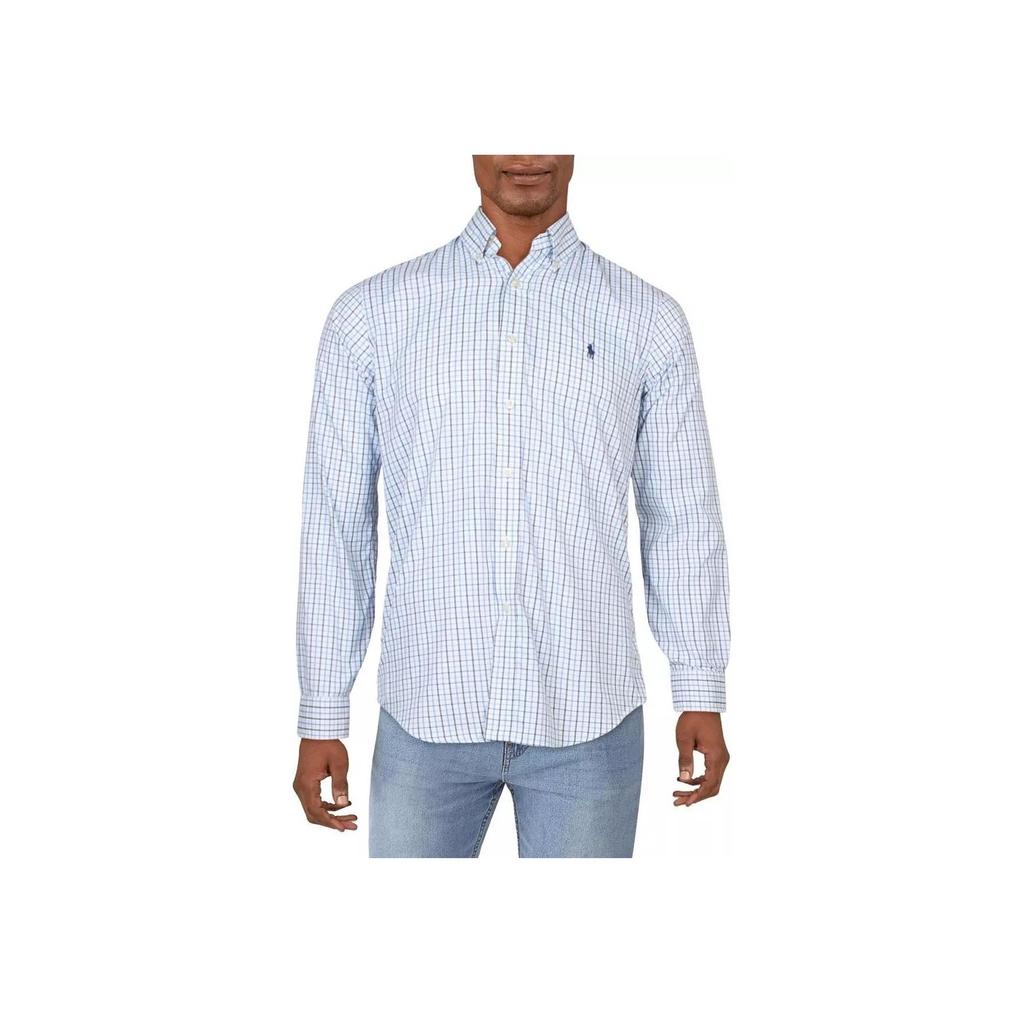 Polo Ralph Lauren Plaid Print Button-Down Long Sleeve Shirt Men shirts Light-Blue 710900549-001