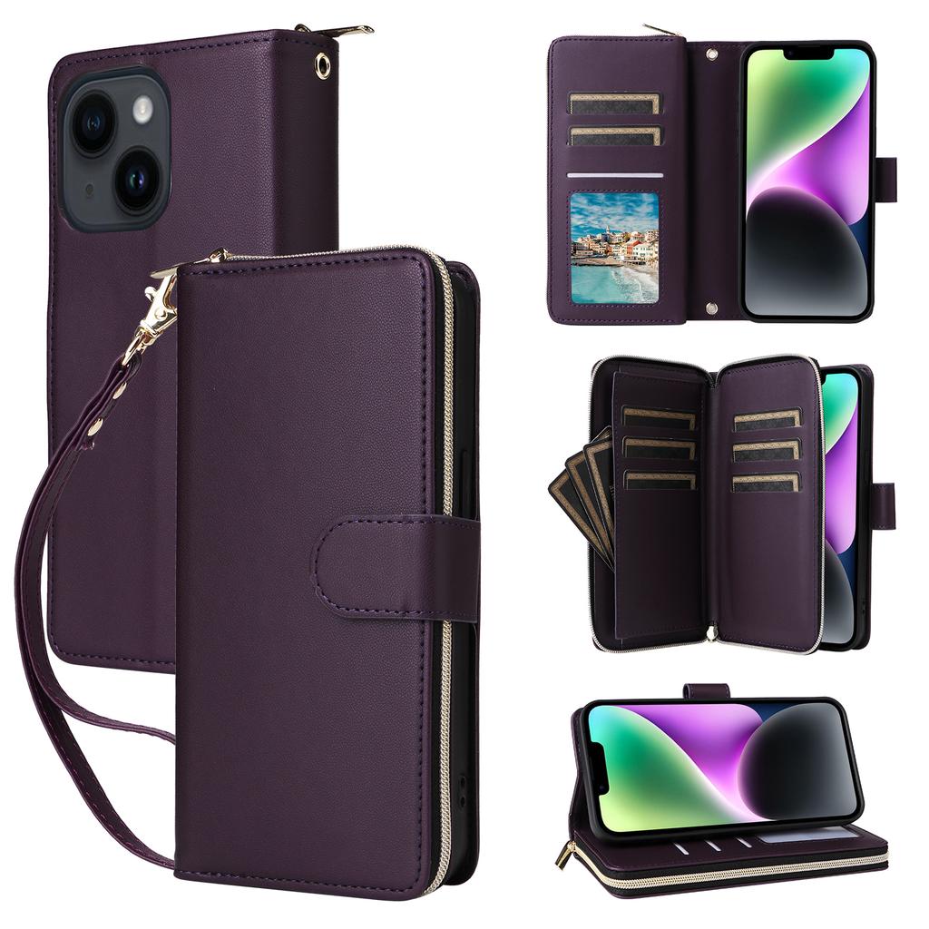 R20 Für iPhone 14/13 Hülle Reißverschlusstasche Leder Handyhülle Ständer Ansicht