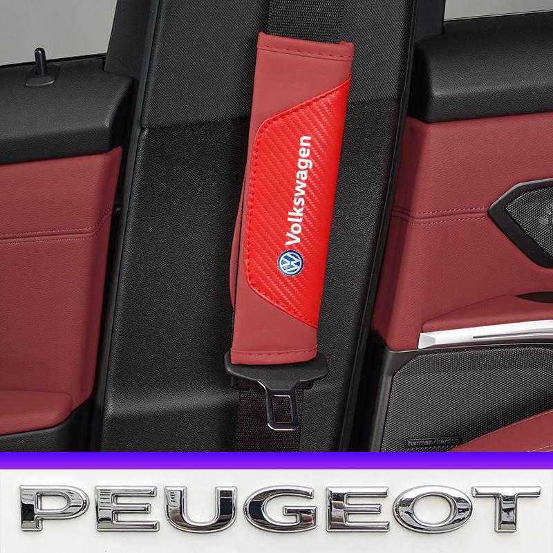 2pcs Car Seat Belt Cover Leather Shoulder Pad Accessories Valve Cap For VW Golf Amarok T5 Phaeton Teramont ID3 Tiguan T-Cross P 12RYH