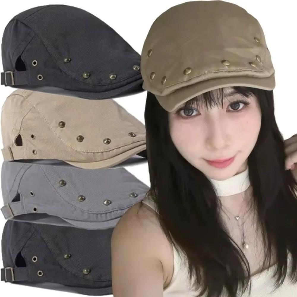 Lightweight Rivet Beret Hat Y2K Newsboy Hat Fashion Hip Hop Cap for Women