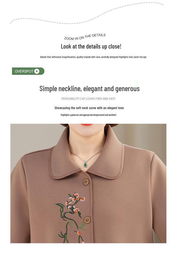 Elegant Embroidered Wool Coat for Middle-aged Women – Short Spring & Autumn Style