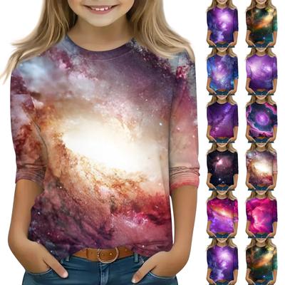Print Tops For Youth Girls 5-16 Years Round Neck 3/4 Sleeves T-Shirts Trendy Tops Outfit Tees