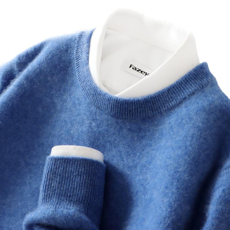 Men's Pure Wool Loose Fit Sweater: Casual & Formal Round Neck for Autumn/Winter