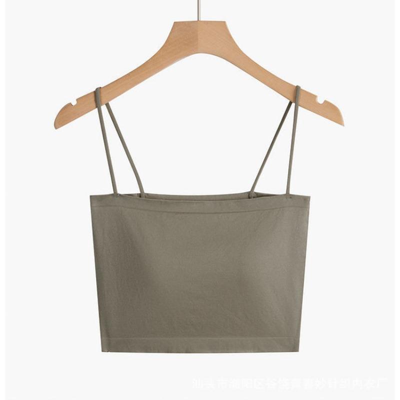 Short Solid Color Little Camisole for Women with Fixed Breast Pad with A Slim-fit Base and A Spice Girl Style Wrap On The Outside