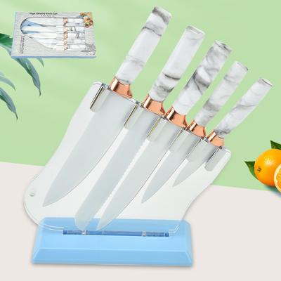 Six Piece Marble Pattern Knife Kitchen for Stainless Steel Knife Set with Acrylic Knife Rack