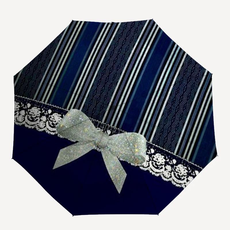 

1pc Navy Blue, Lace Bow, Circular Pattern Umbrella with Plastic Handle,Compact & Stylish,Suitable for All Seasons YS331002