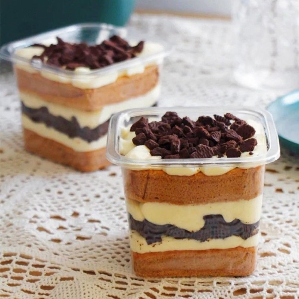 50Pcs Disposable Mousse Dessert Box With Lid Square Acrylic Food Cake Cup Clear Plastic Cups  Cookie